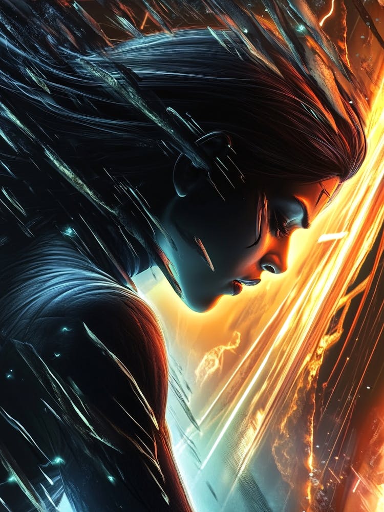 Woman In Front Of Fire