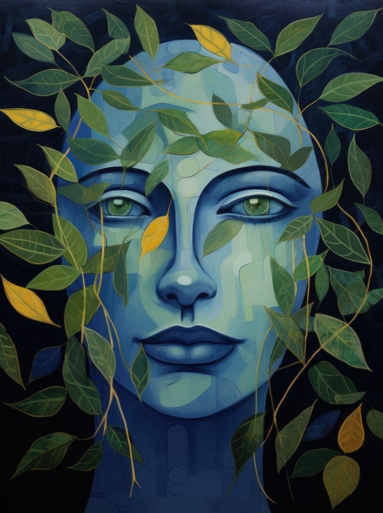 Blue Woman With Leaves