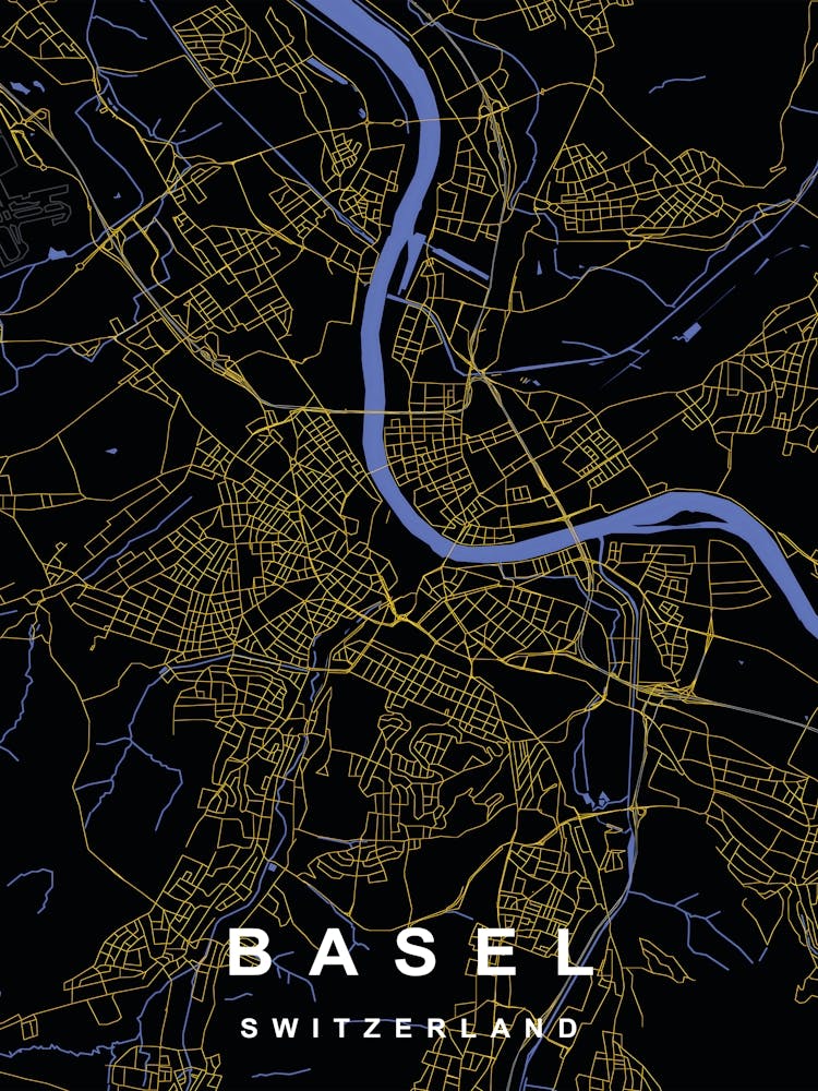 Basel Switzerland City Map Black and Gold