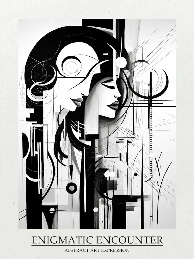 Enigmatic Encounter Abstract Black And White 7 Poster