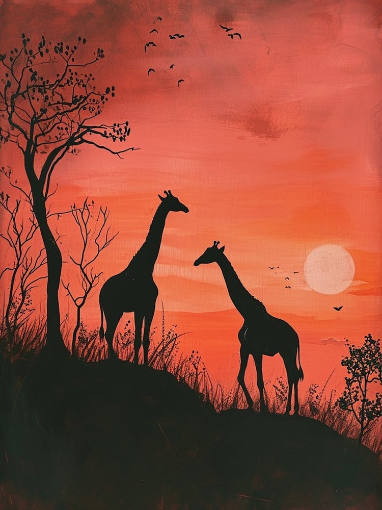 Giraffe Red Sunset Silhouette 1