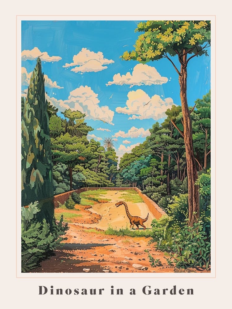 Dinosaur In A Garden Painting Poster