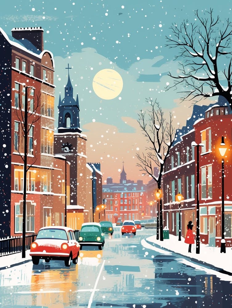 Winter Travel Night Illustration Liverpool United Kingdom 1