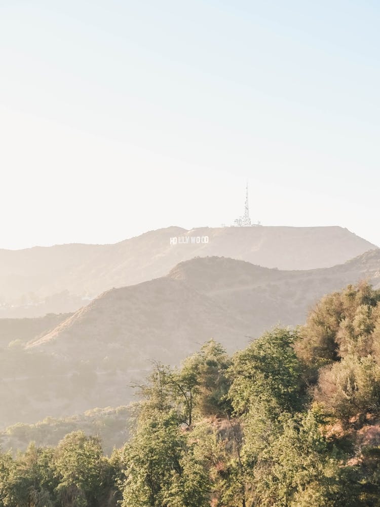 Los Angeles, USA I Hollywood sign letters photography at sunset light on the mountain from Griffith Observatory with a summer pastel sweet sunny soft aesthetic boho vibes and fine art photography film camera style