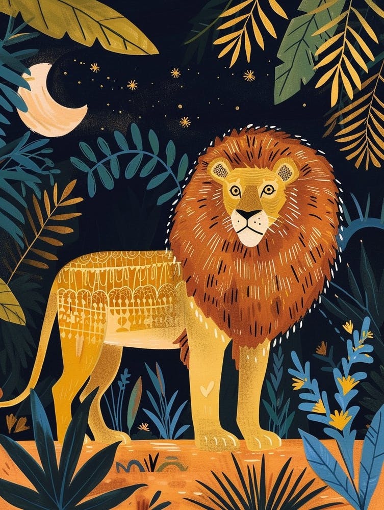Lion de Barbarie Chasse Nocturne Illustration 3