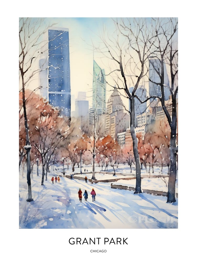 Grant Park 7 Chicago Watercolour Travel Poster