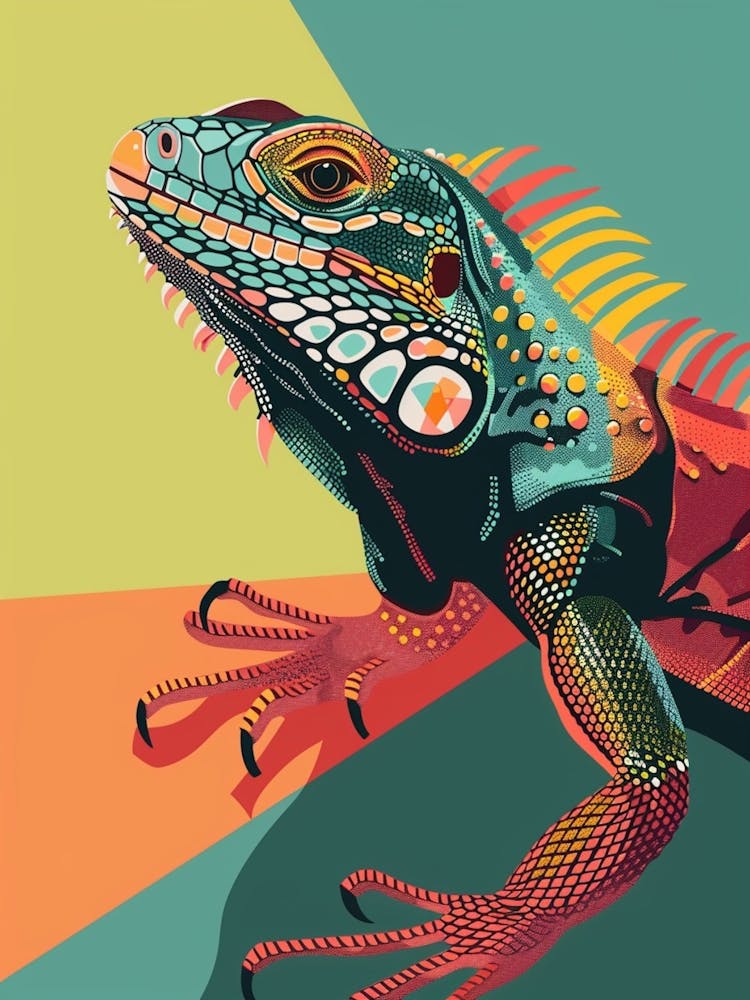 Turquoise Jamaican Iguana Abstract Modern Illustration 1