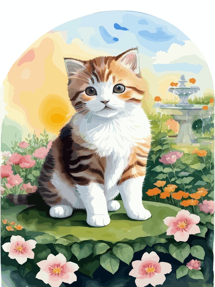Cute Kitten And Flowers Watercolor 7