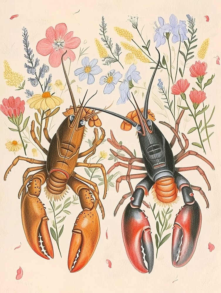 Dessin Animalier Floral Folklorique Homard