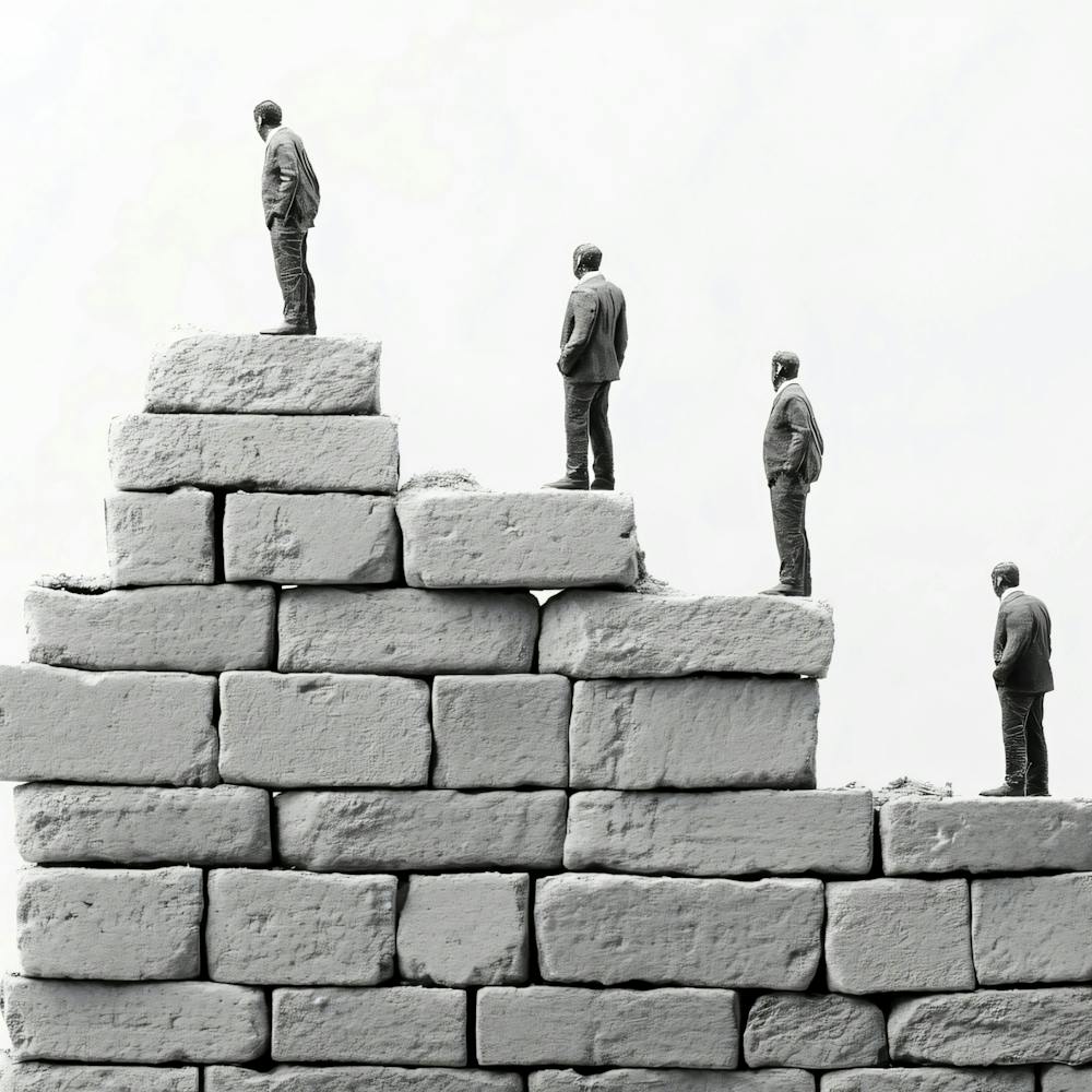 Businessmen Standing On A Brick Wall