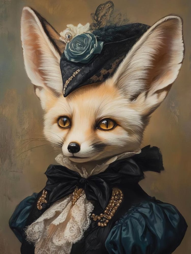 Victorian Animal Portrait, Royal Lady Fox Vintage, Renaissance Cute Animal Painting, Dressed Animal Printable, Animal Lover Gift