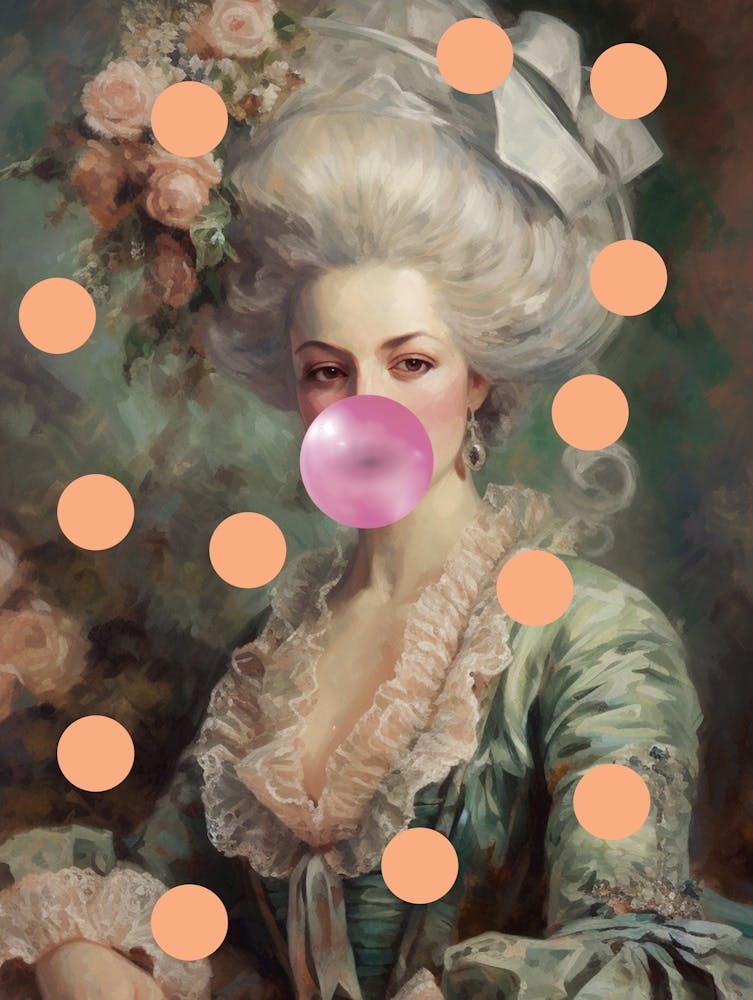 Lady Blowing Bubbles Orange Polka Dots