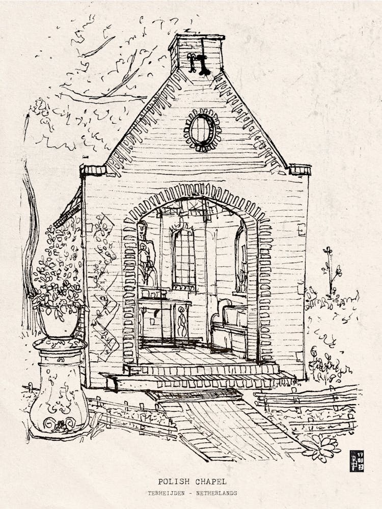 Polish Chapel Terheijden Netherlands - Hand-Drawn Pen & Ink Drawing - Dutch Art, Poolse Dreef North Brabant Gift