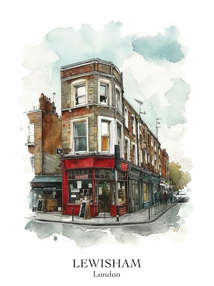 Lewisham London Borough   Street Watercolour 4 Poster