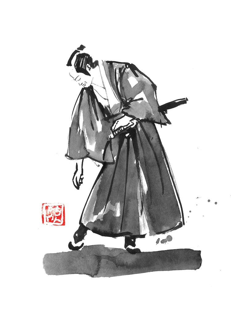 Samurai Checking His Shoe