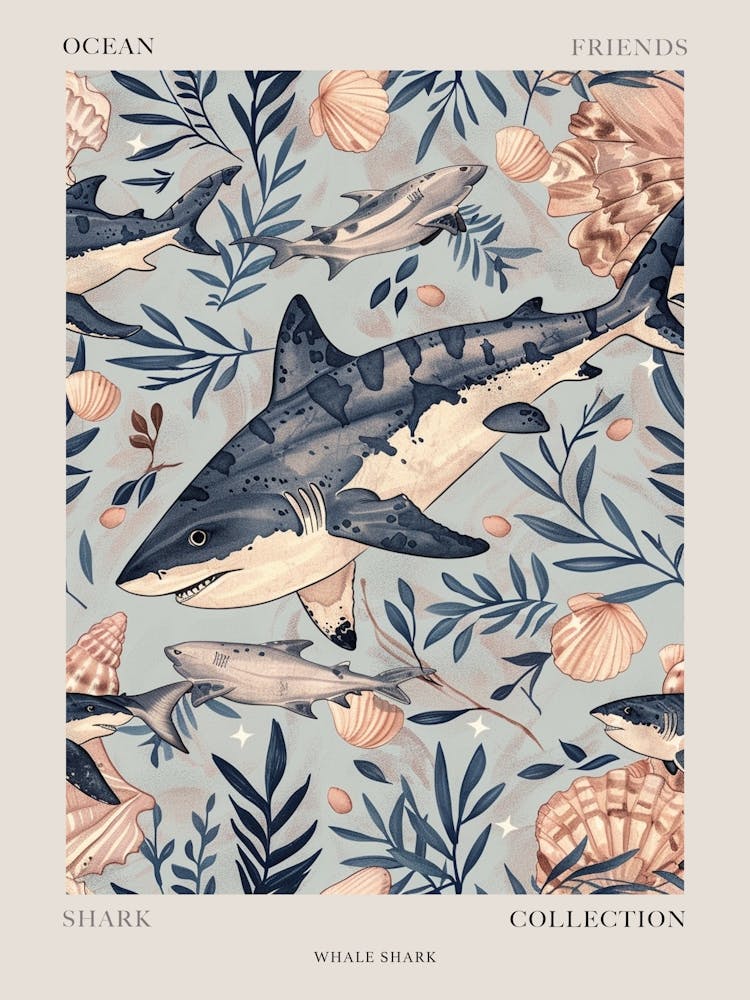Pastel Blue Whale Shark Watercolour Seascape Pattern 1 Poster