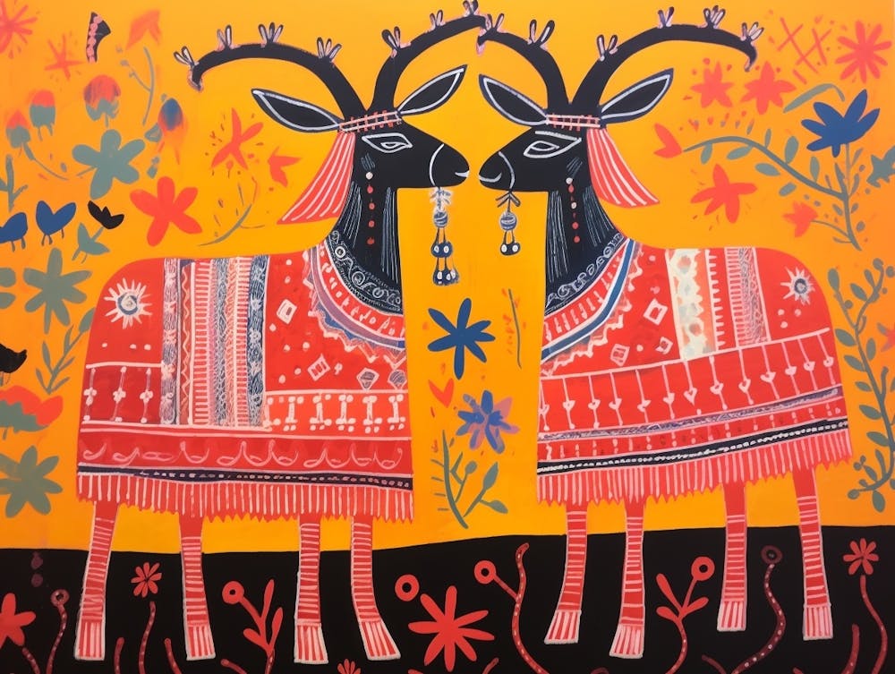 Goat 2 Folk Style Animal Illustration