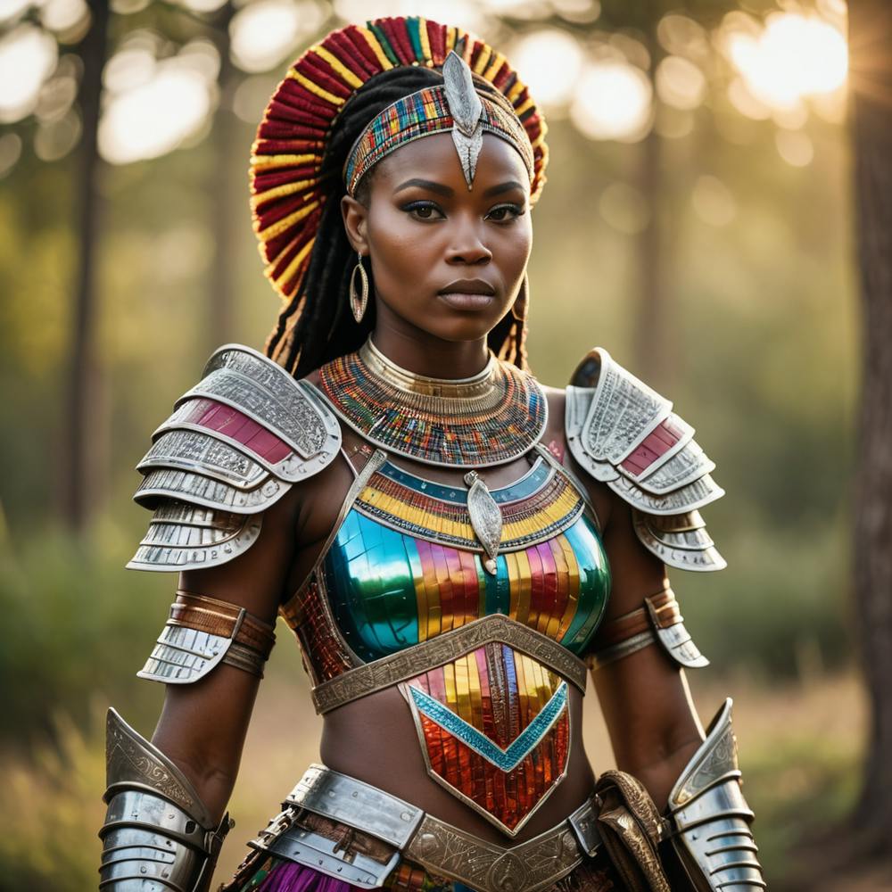 Afrikanische Frau in Rüstung