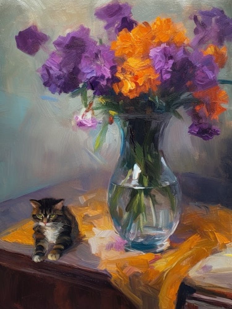 Crocus Avec Un Chat 1