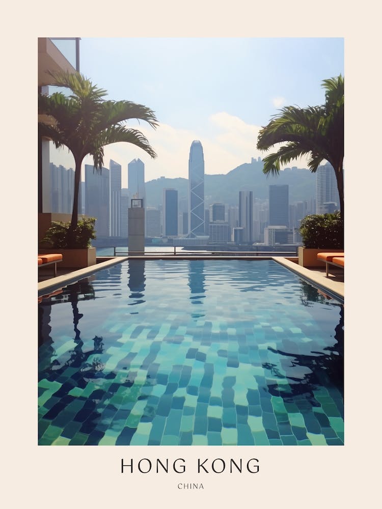 Hong Kong China 1 Mid-Century Modern Pool-Poster