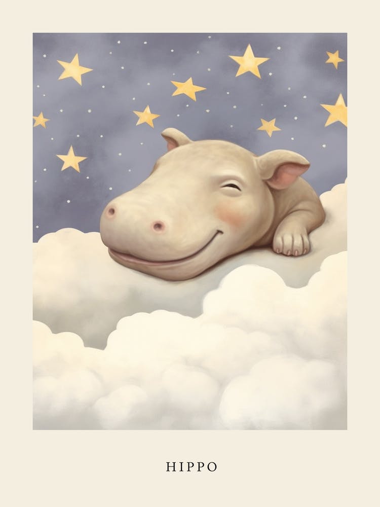 Sleeping Baby Hippopotamus Nursery Poster