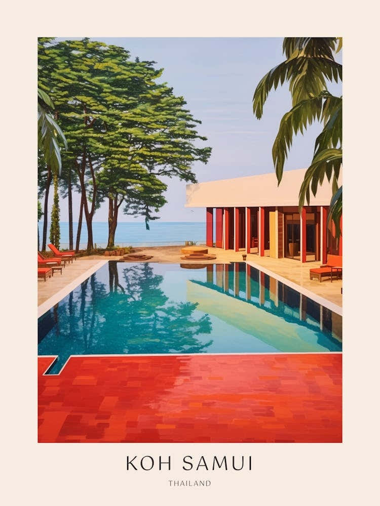 Koh Samui, Thailand Midcentury Modern Pool Poster