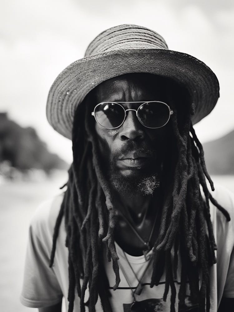 Portrait Of A Man In Jamaica, Black And White Analogue Photograph 3
