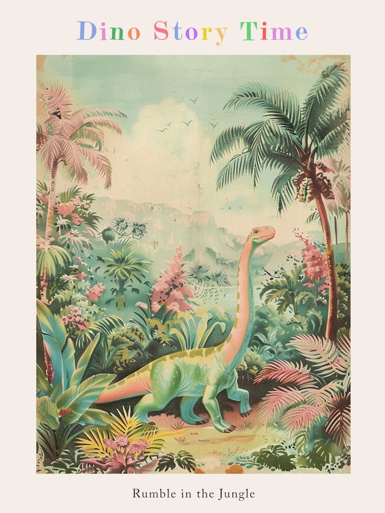 Brachiosaurus Walking Through The Jungle Storybook Style Painting 1 Poster