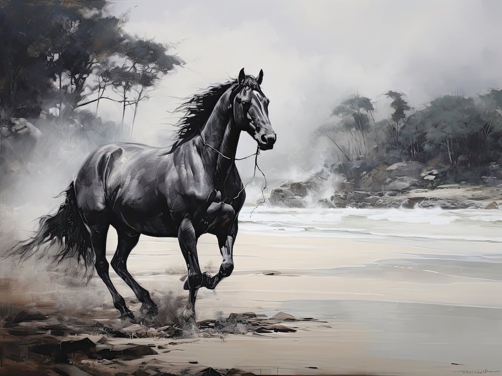 A Horse Oil Painting In Hyams Beach, Australia, Landscape 3