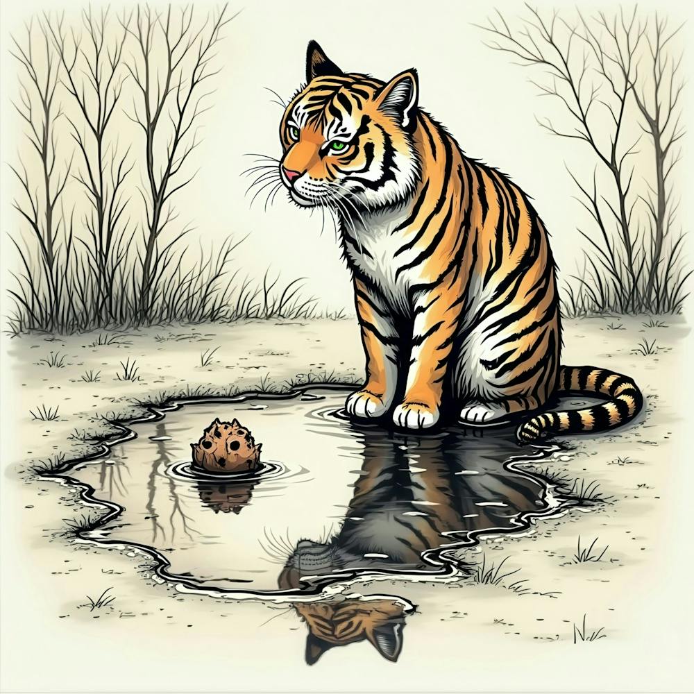 Tiger In Puddle