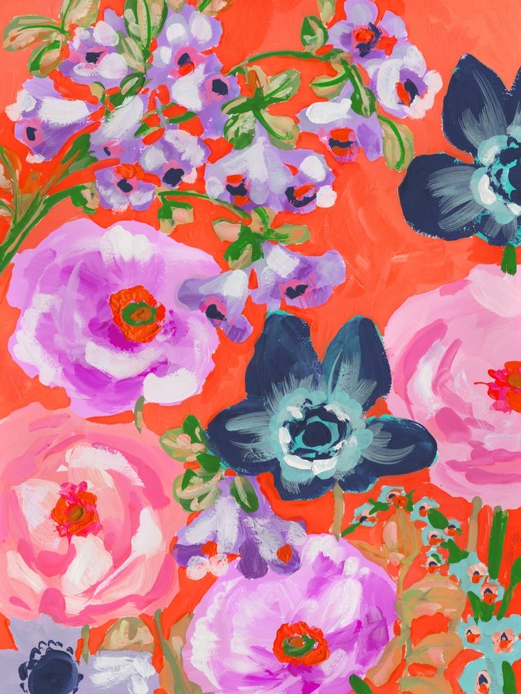 Blue Anemones On Red