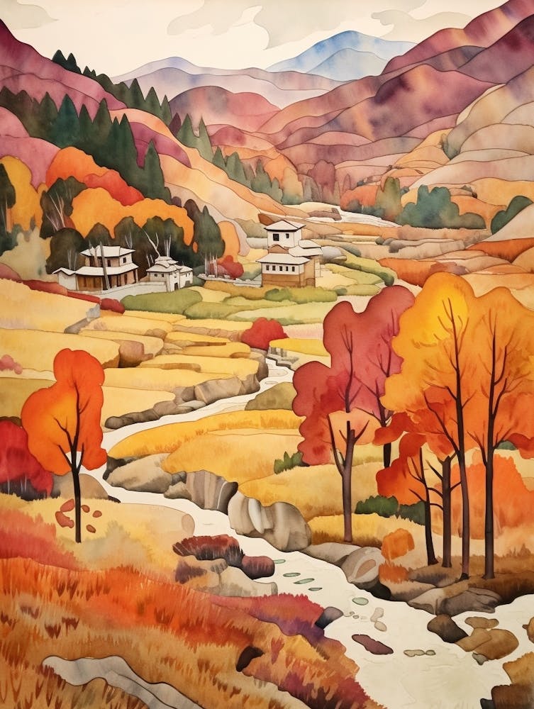 Autumn National Park Painting Rila Monastery Nature Park Bulgaria 3