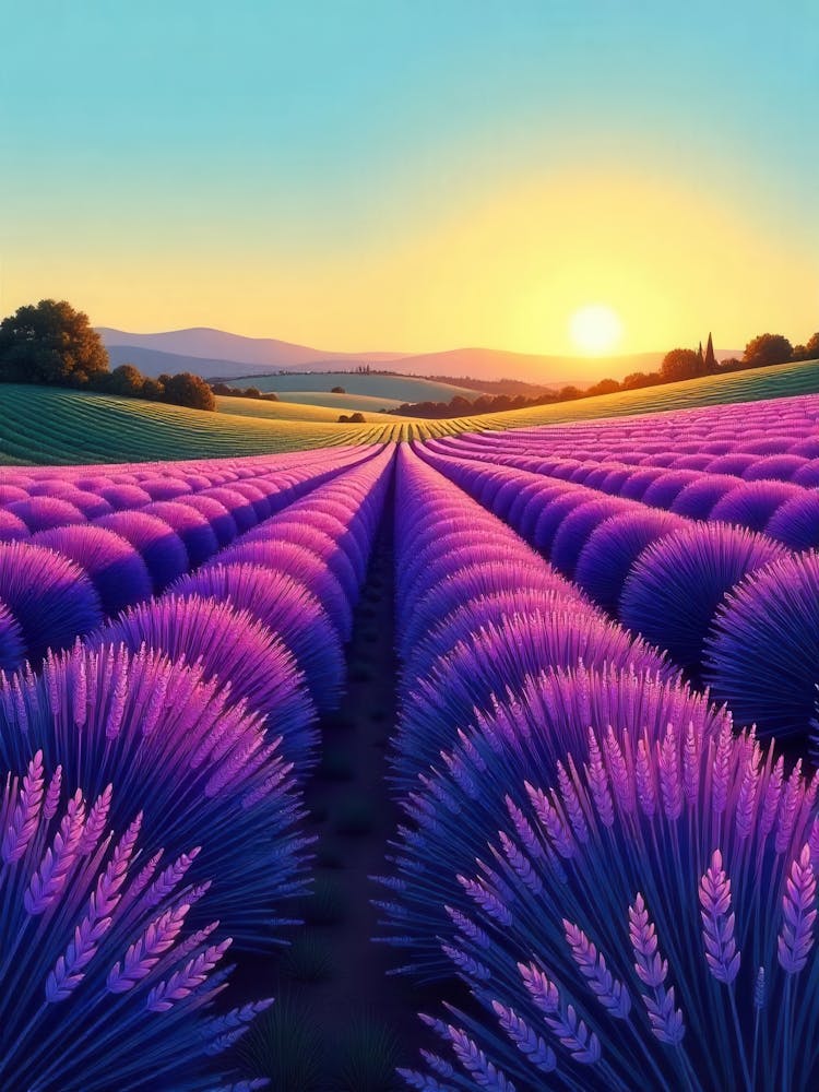 Lavender Field At Sunset