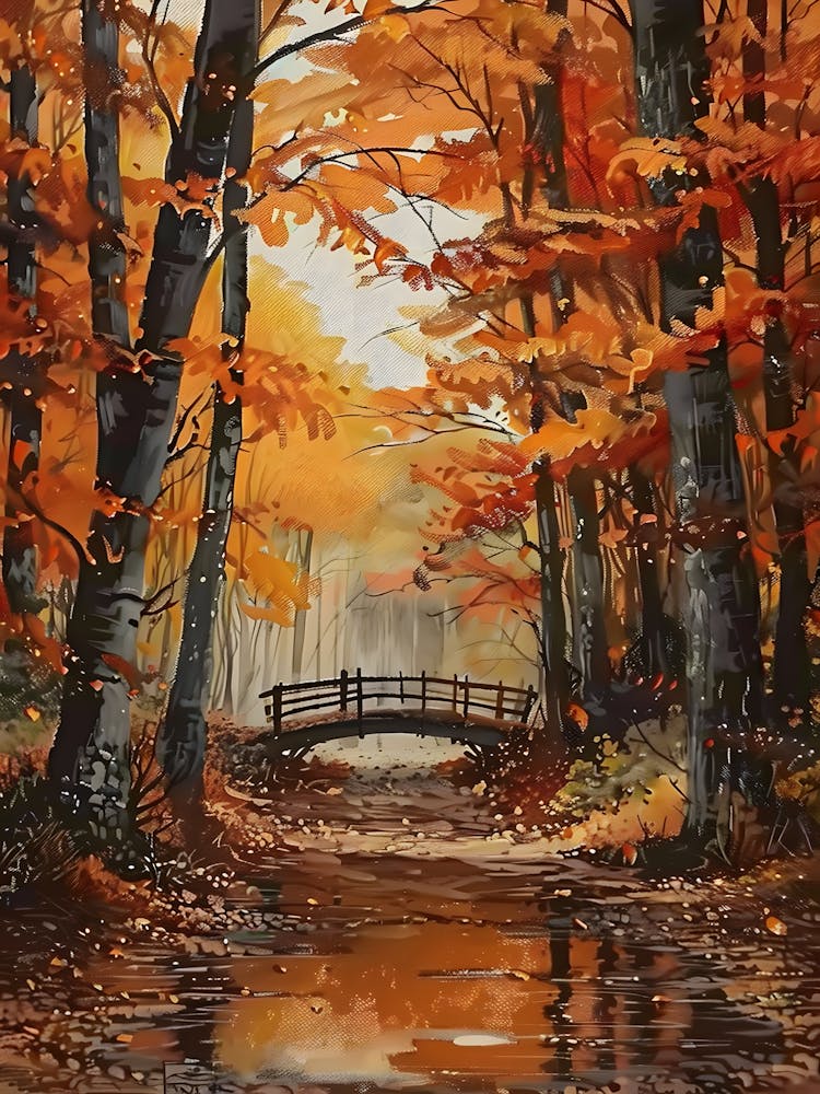 Fall Autumn Fall Leaves River Bridge Forest Tranquil 1