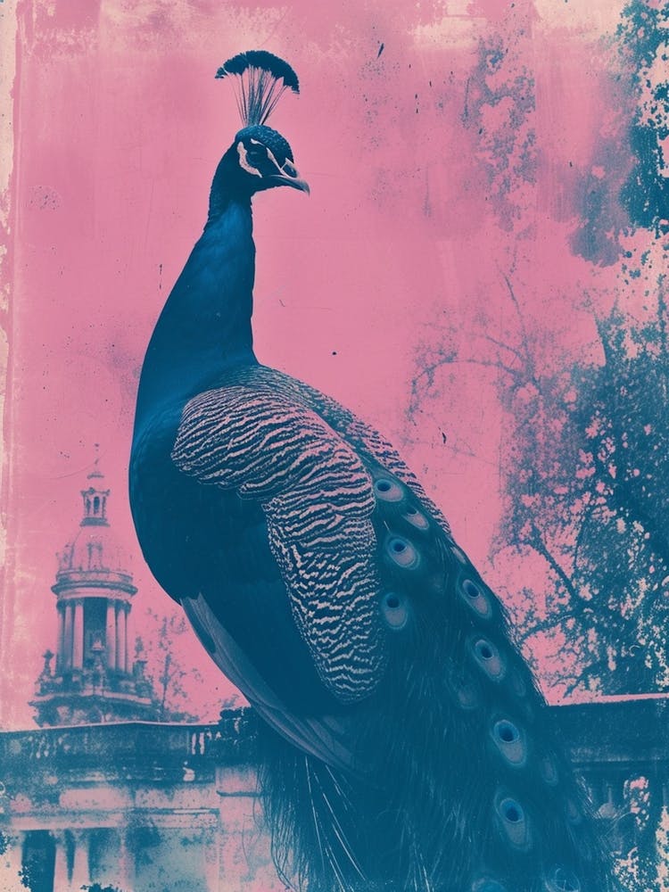 Peacock In A Palace Cyanotype Inspired 1
