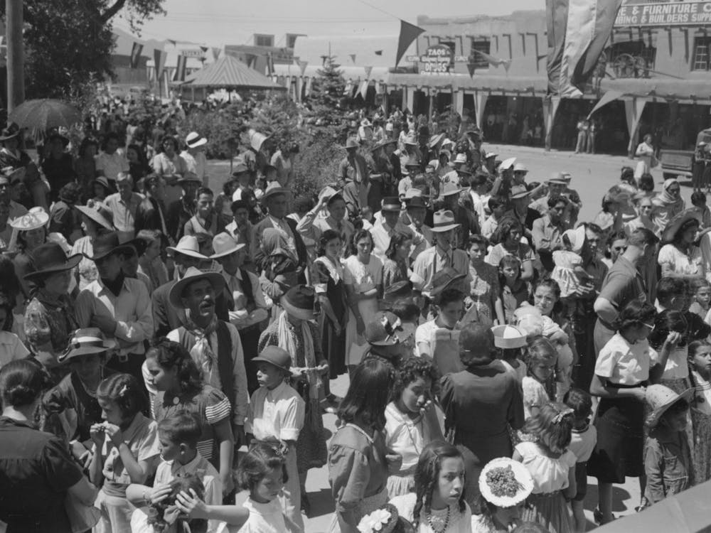Crowd Of People Watching The Dance At Fiesta, Taos, New Mexico By Russell Lee