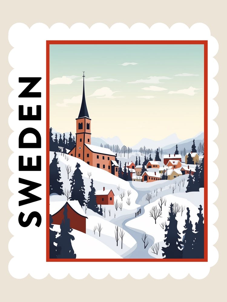 Retro Winter Stamp Poster Kiruna Sweden 2