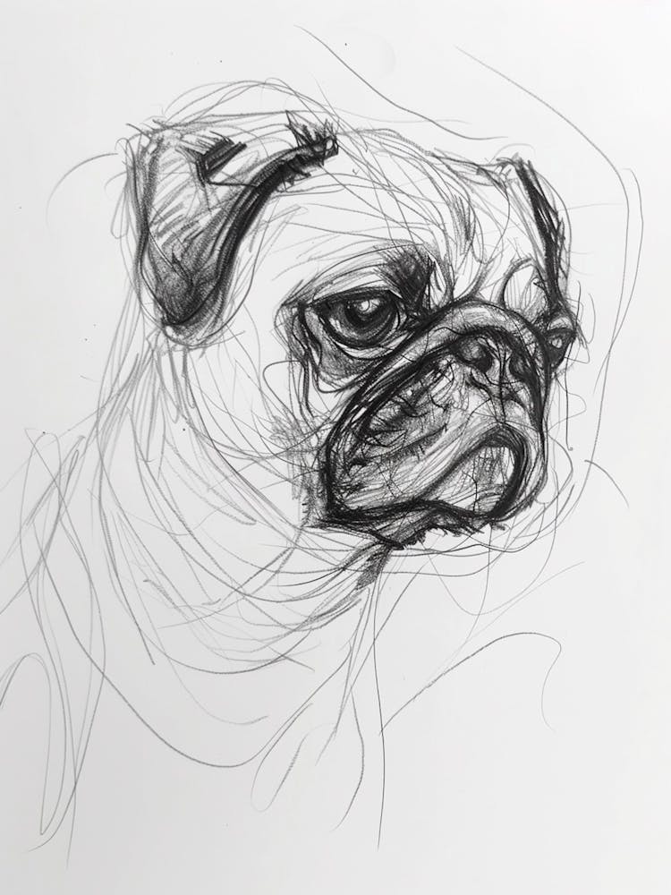 Pug Dog Charcoal Line 1