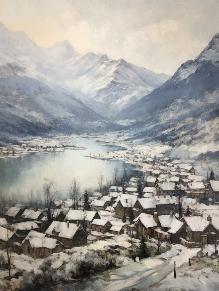 Vintage Winter Painting Banff Canada 4