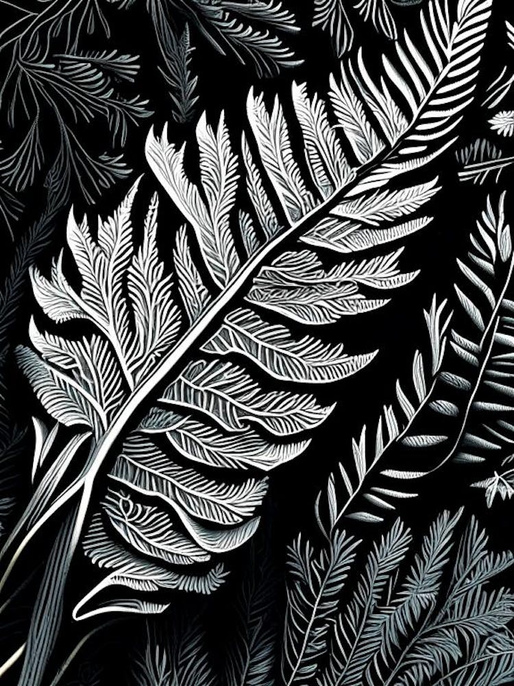 Pine Needle Leaf Linocut 2