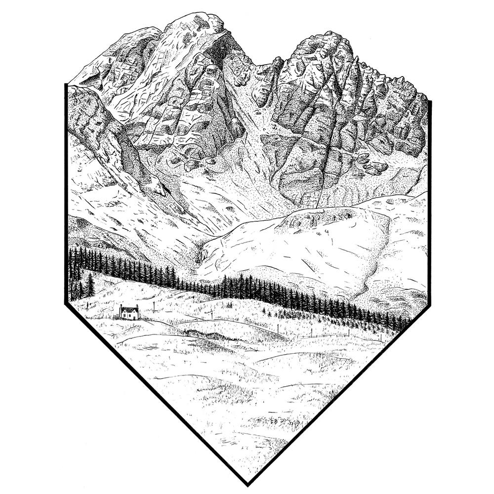 Scotland Skye Landscape Mountain Munro Bagger Gift for Hiker Blà Bheinn Blaven Outdoor Illustration