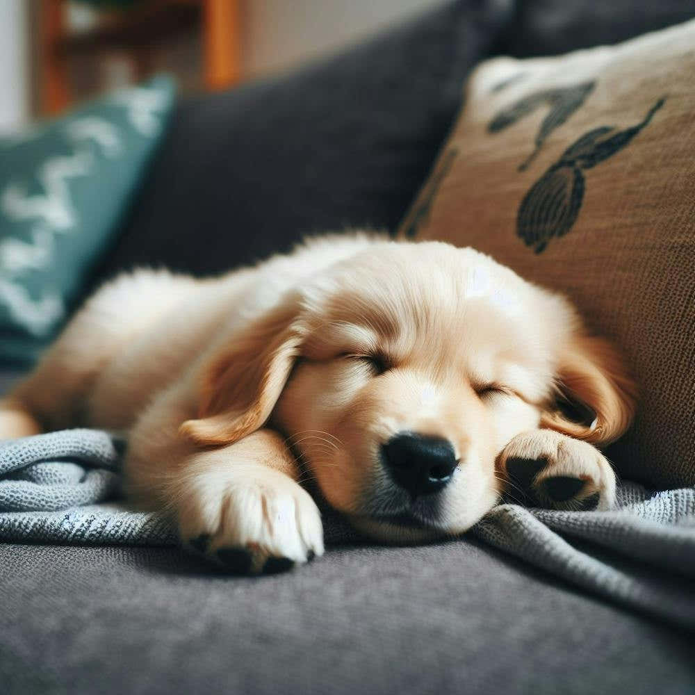 Golden Retriever Puppy Sleeping On Couch