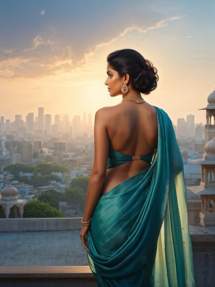 Confident Indian Businesswoman Strides Forward Draped In A Modern Saree That Boasts A Fusion Of Tra