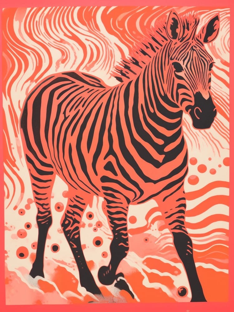 Red Zebra Linocut Inspired