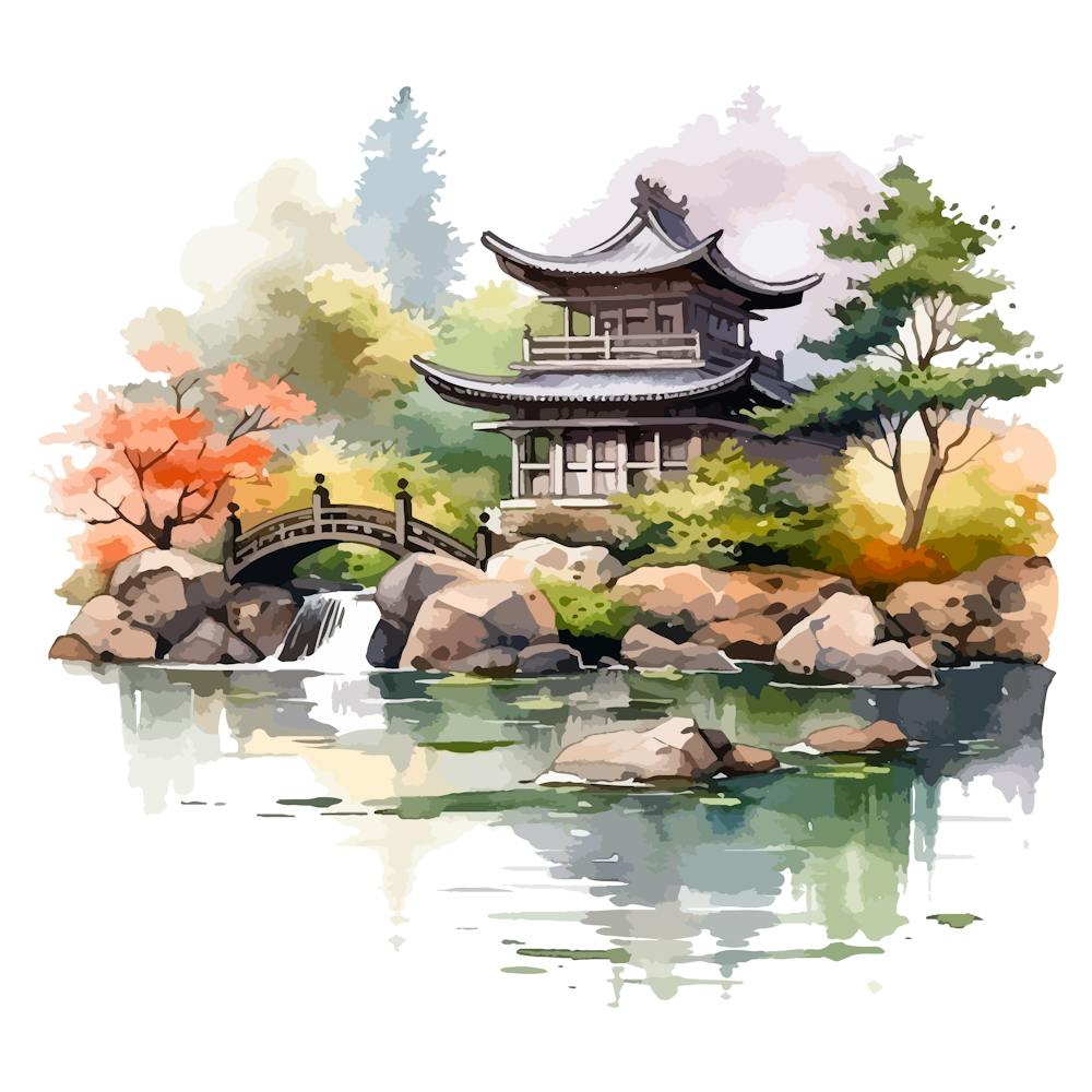 Watercolor Japanese Landscape