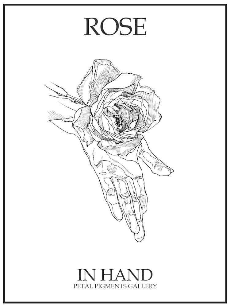 Rose In Hand Line Drawing 4 Poster