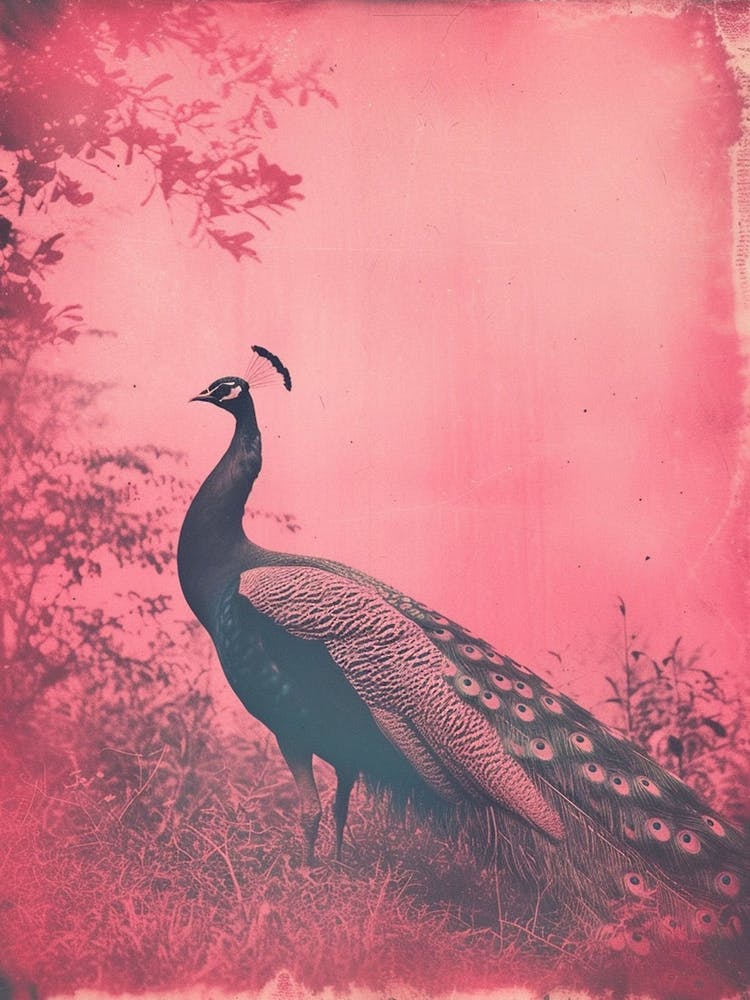 Pink Peacock Cyanotype In The Wild  2