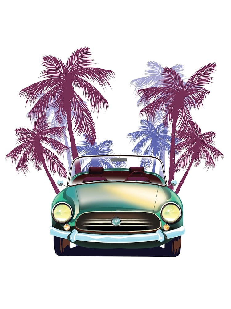 Classic Old Car With Palm Trees