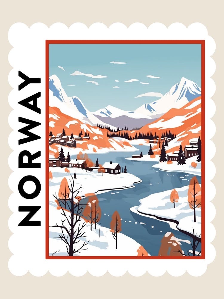 Retro Winter Briefmarken Poster Lofoten Islands Norway 1