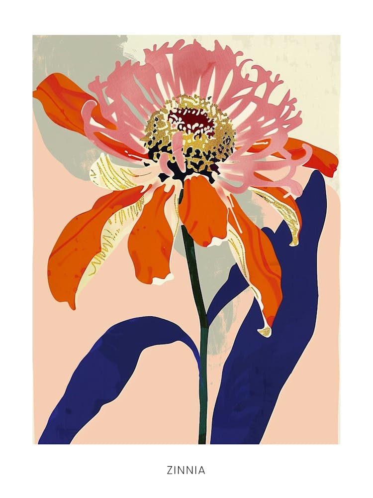 Colourful Flower Illustration Poster Zinnia 2